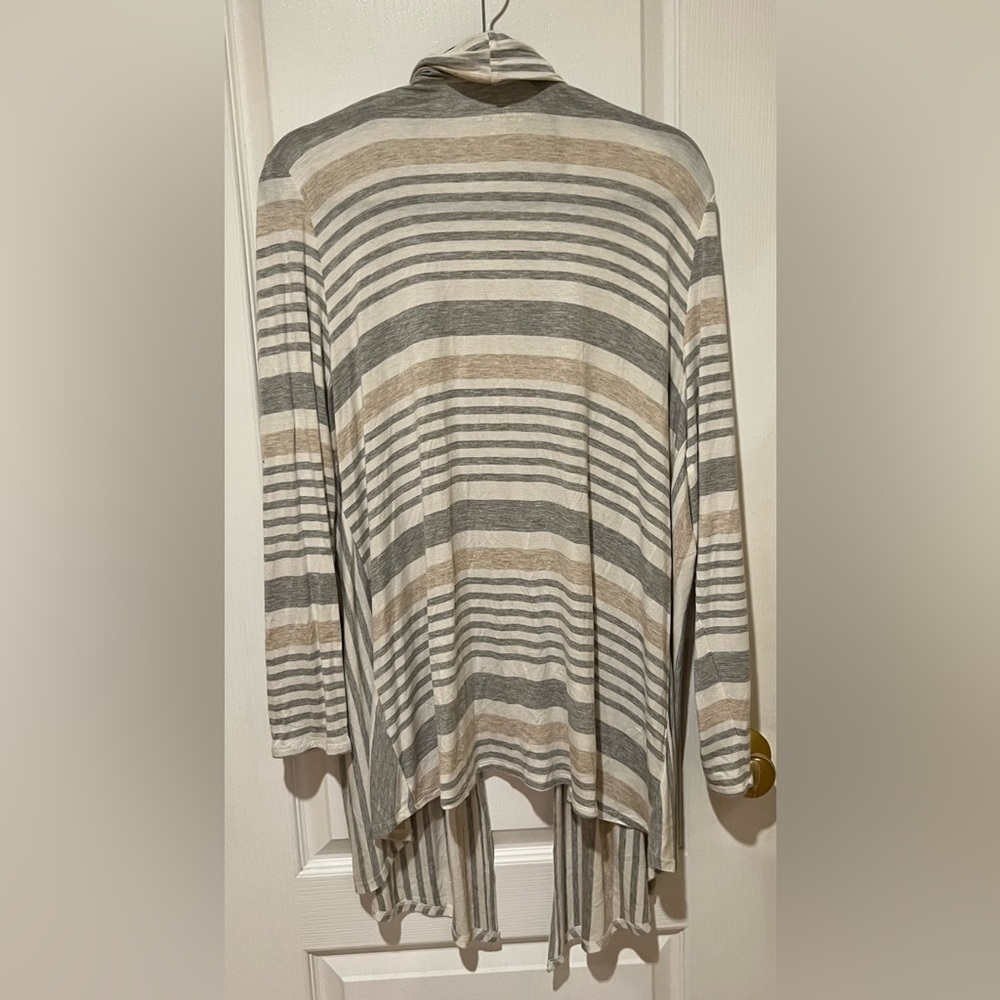 Soft Surroundings Open Front Soft Stretchy Stripe Neutral Cardigan size M - Picture 3 of 3